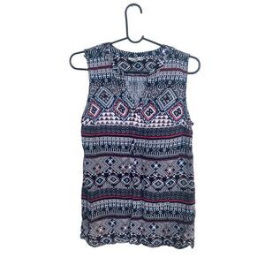 Dalia Collection Sleeveless Boho Geometric Print Blouse – Size M Multicolor Rayo
